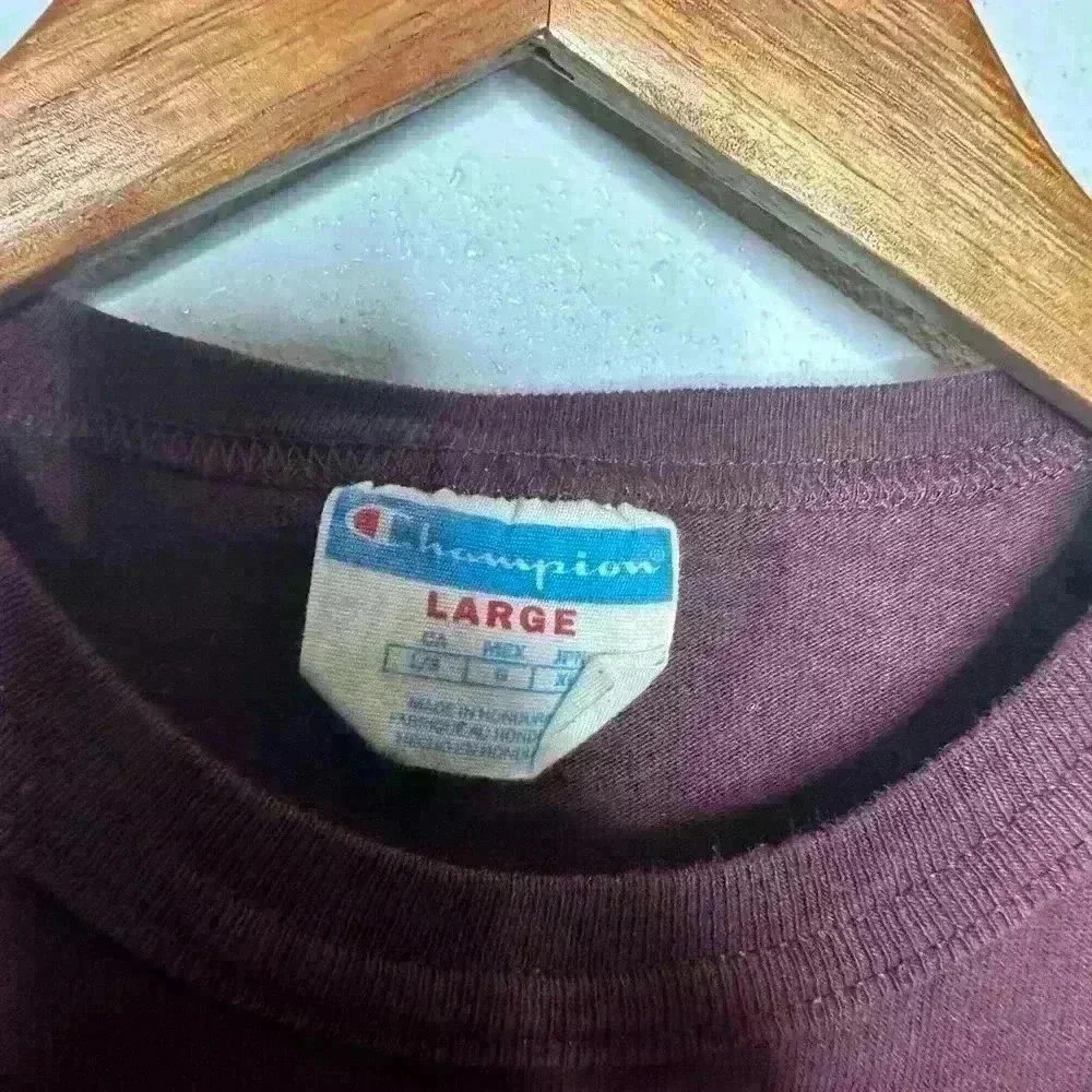 Vintage champion tee shirt sleeve burgundy size Large - Picture 3 of 6